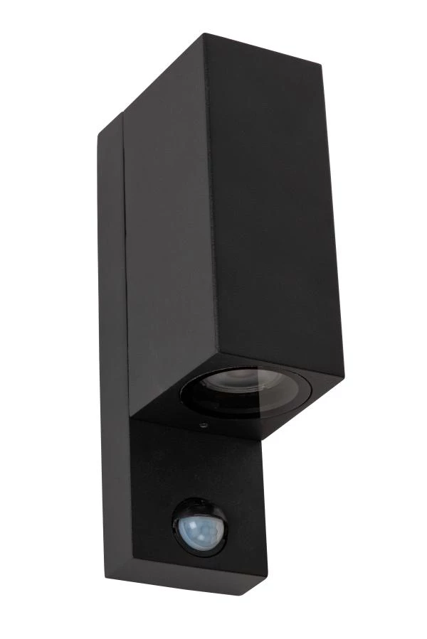 Lucide ZARO IR - Foco de pared / Lámpara de pared Dentro/Fuera - 2xGU10 - IP65 - Sensor movimiento & día/noche (desactivable) - Negro - apagado